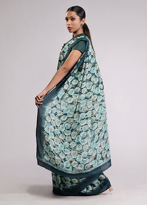 Green Printed Silk Saree Without Blouse Piece