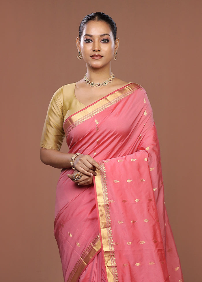 Pink Kanjivaram Silk Saree With Blouse Piece