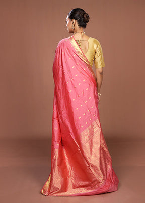 Pink Kanjivaram Silk Saree With Blouse Piece