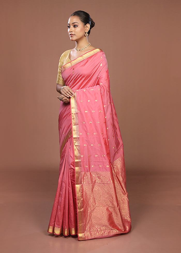 Pink Kanjivaram Silk Saree With Blouse Piece