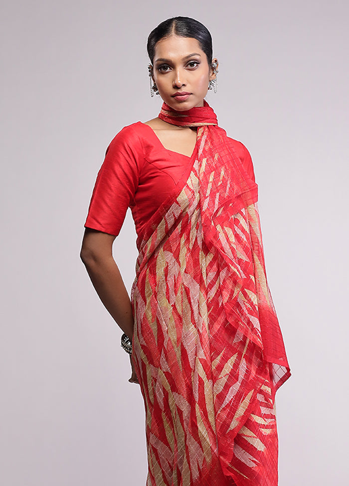 Red Chiffon Silk Saree With Blouse Piece