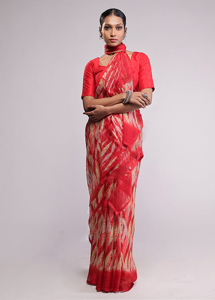 Red Chiffon Silk Saree With Blouse Piece
