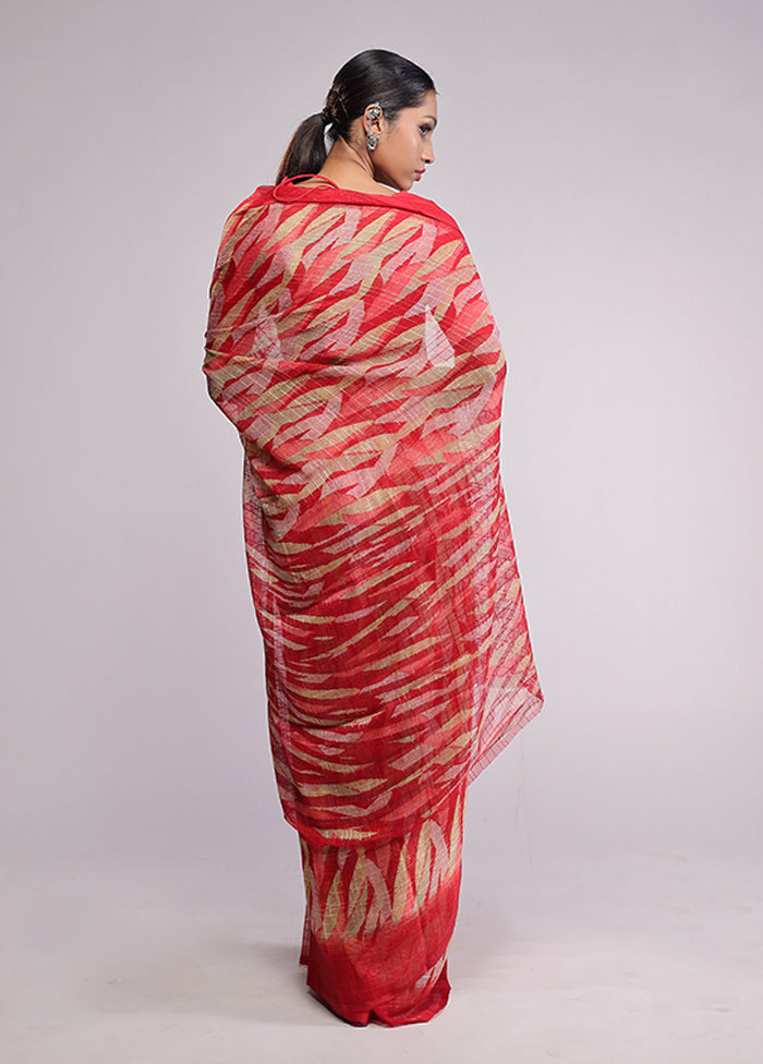 Red Chiffon Silk Saree With Blouse Piece