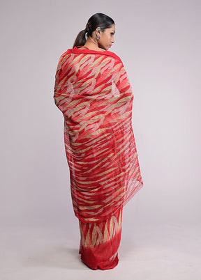 Red Chiffon Silk Saree With Blouse Piece