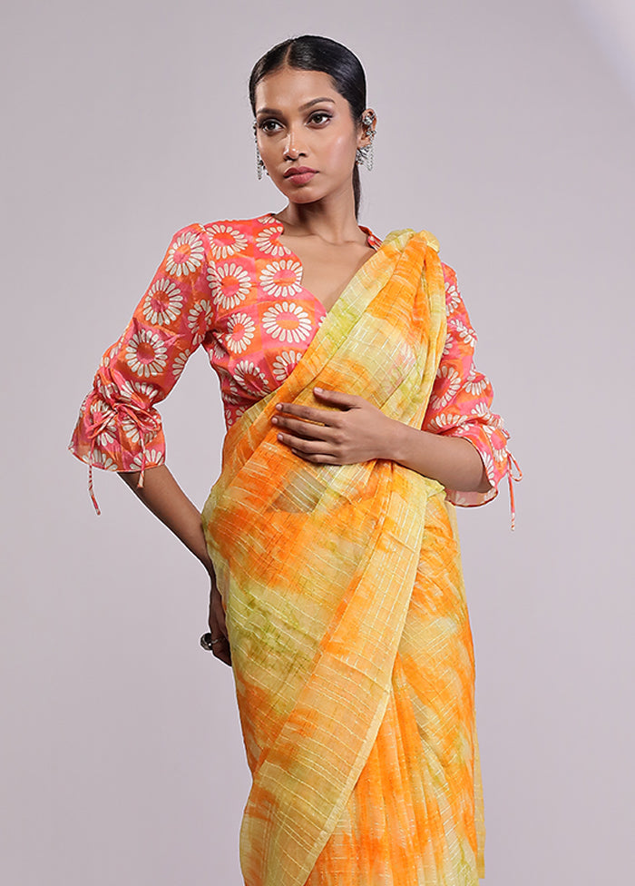 Yellow Chiffon Silk Saree With Blouse Piece