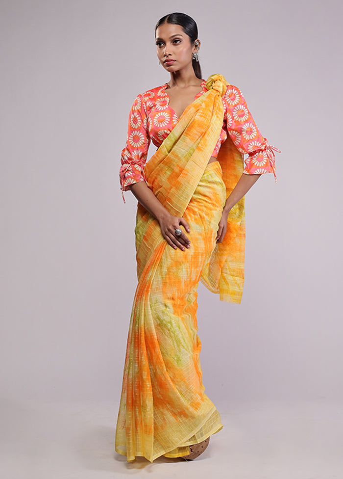 Yellow Chiffon Silk Saree With Blouse Piece