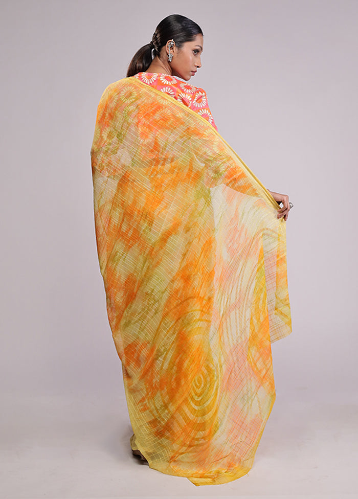 Yellow Chiffon Silk Saree With Blouse Piece