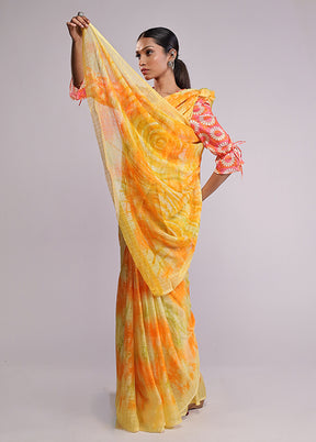 Yellow Chiffon Silk Saree With Blouse Piece