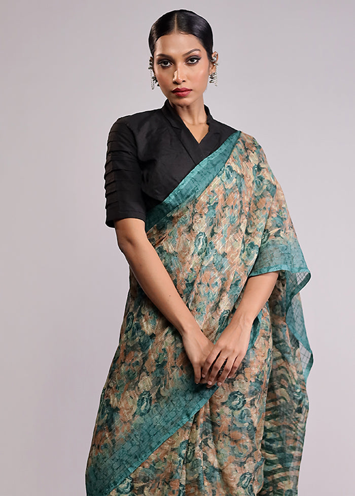 Blue Chiffon Silk Saree With Blouse Piece