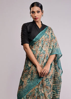 Blue Chiffon Silk Saree With Blouse Piece