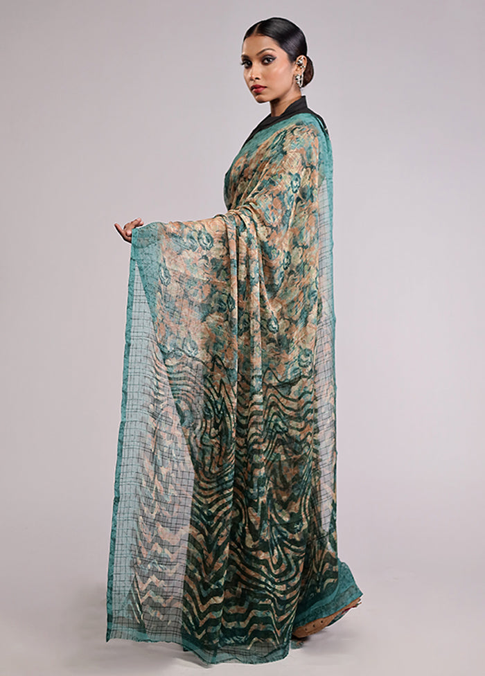 Blue Chiffon Silk Saree With Blouse Piece