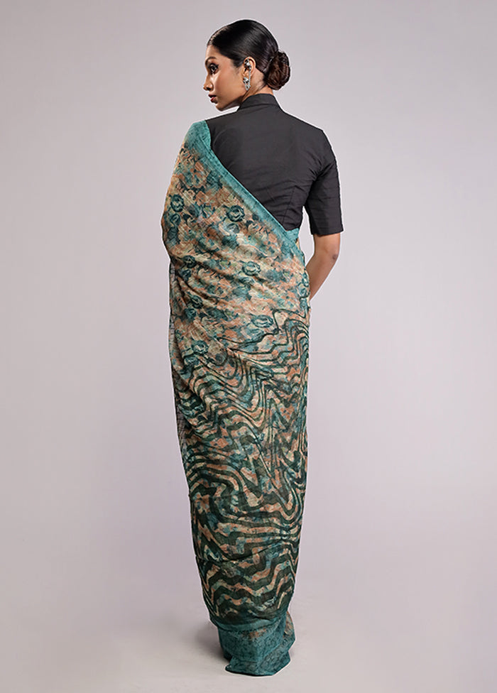 Blue Chiffon Silk Saree With Blouse Piece