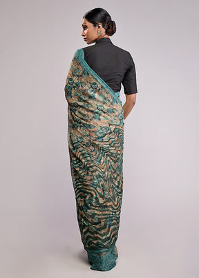 Blue Chiffon Silk Saree With Blouse Piece