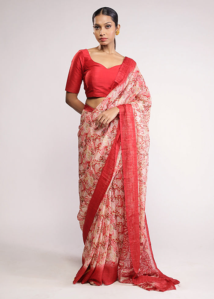 Red Chiffon Silk Saree With Blouse Piece