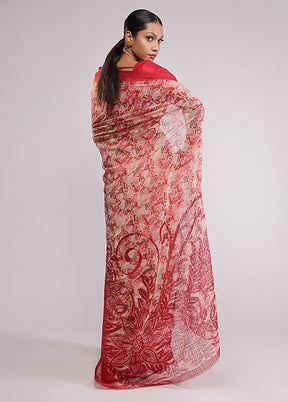 Red Chiffon Silk Saree With Blouse Piece