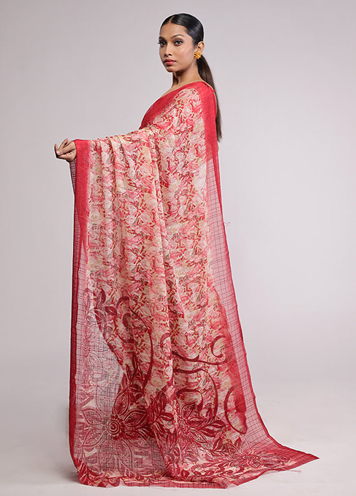 Red Chiffon Silk Saree With Blouse Piece