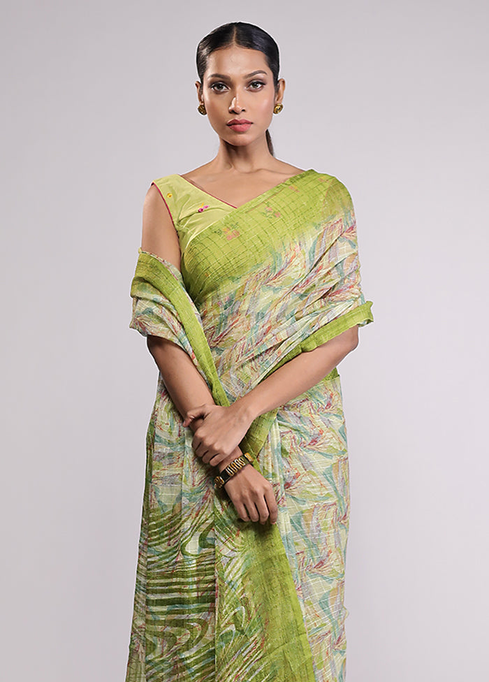 Green Chiffon Silk Saree With Blouse Piece