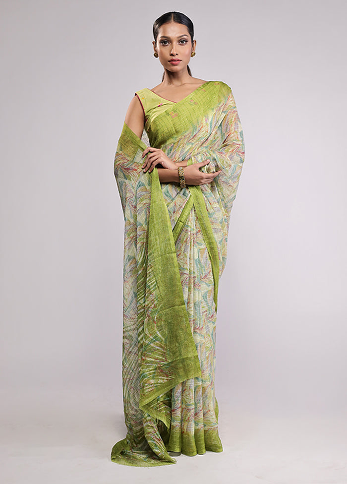 Green Chiffon Silk Saree With Blouse Piece