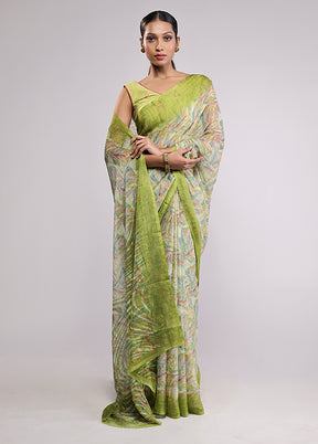 Green Chiffon Silk Saree With Blouse Piece