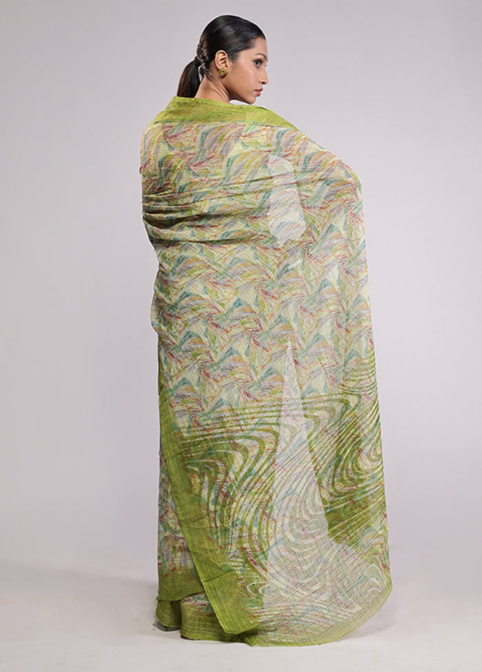 Green Chiffon Silk Saree With Blouse Piece