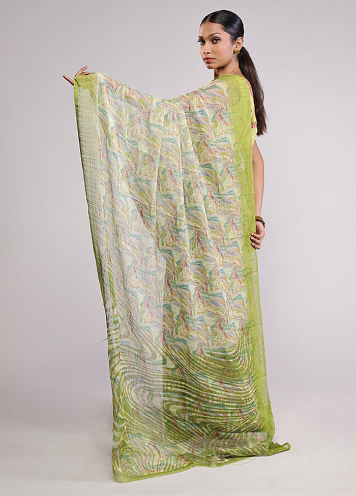 Green Chiffon Silk Saree With Blouse Piece