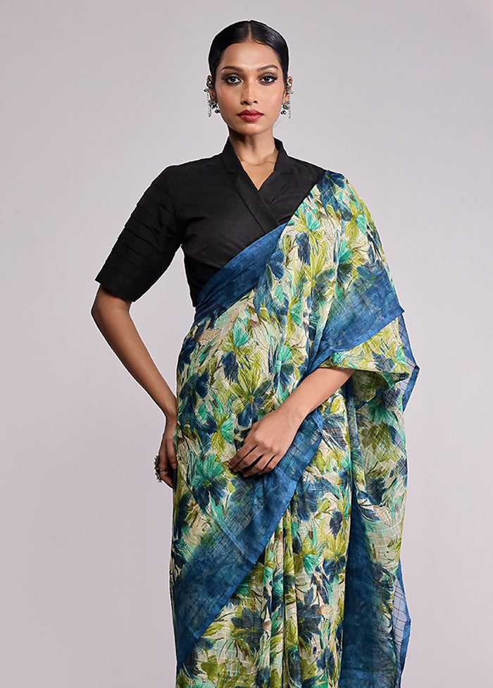 Green Chiffon Silk Saree With Blouse Piece