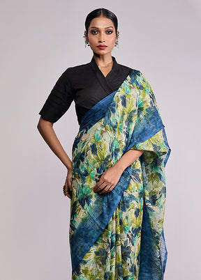 Green Chiffon Silk Saree With Blouse Piece