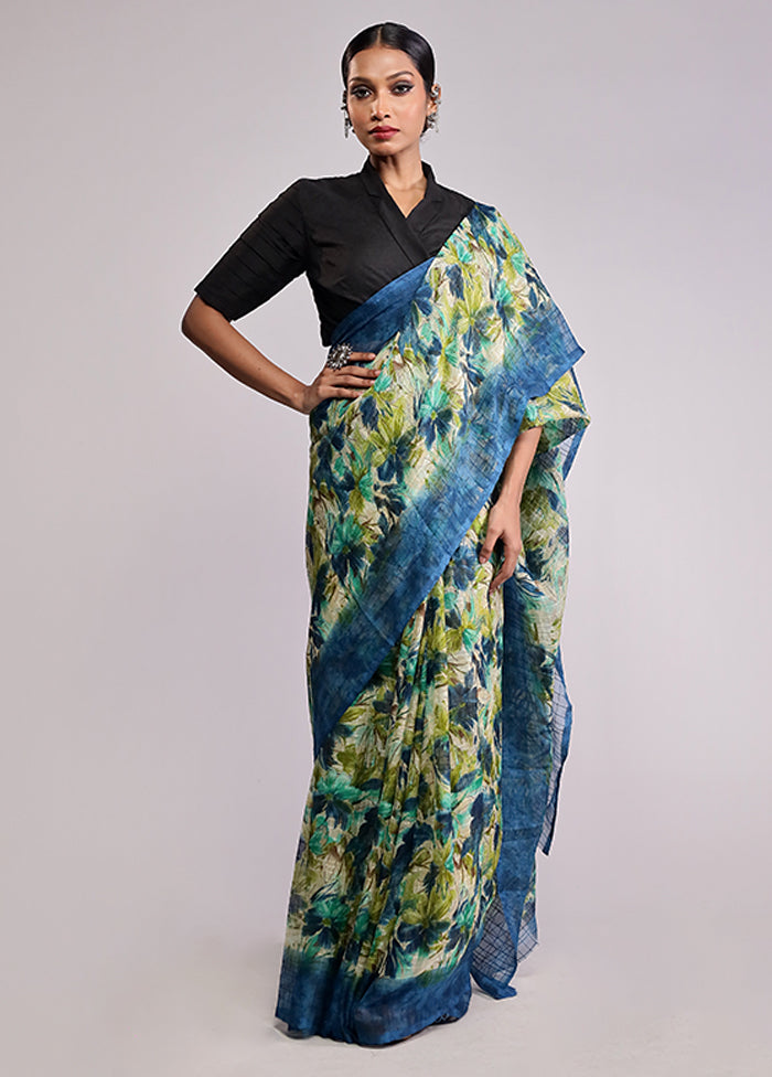 Green Chiffon Silk Saree With Blouse Piece