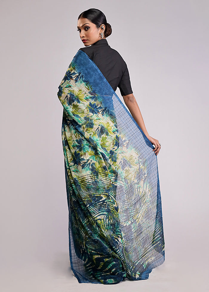 Green Chiffon Silk Saree With Blouse Piece