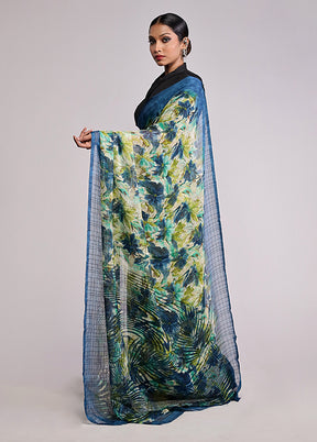 Green Chiffon Silk Saree With Blouse Piece