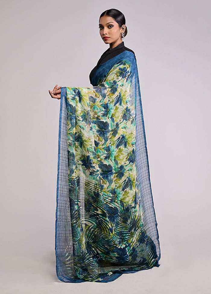 Green Chiffon Silk Saree With Blouse Piece