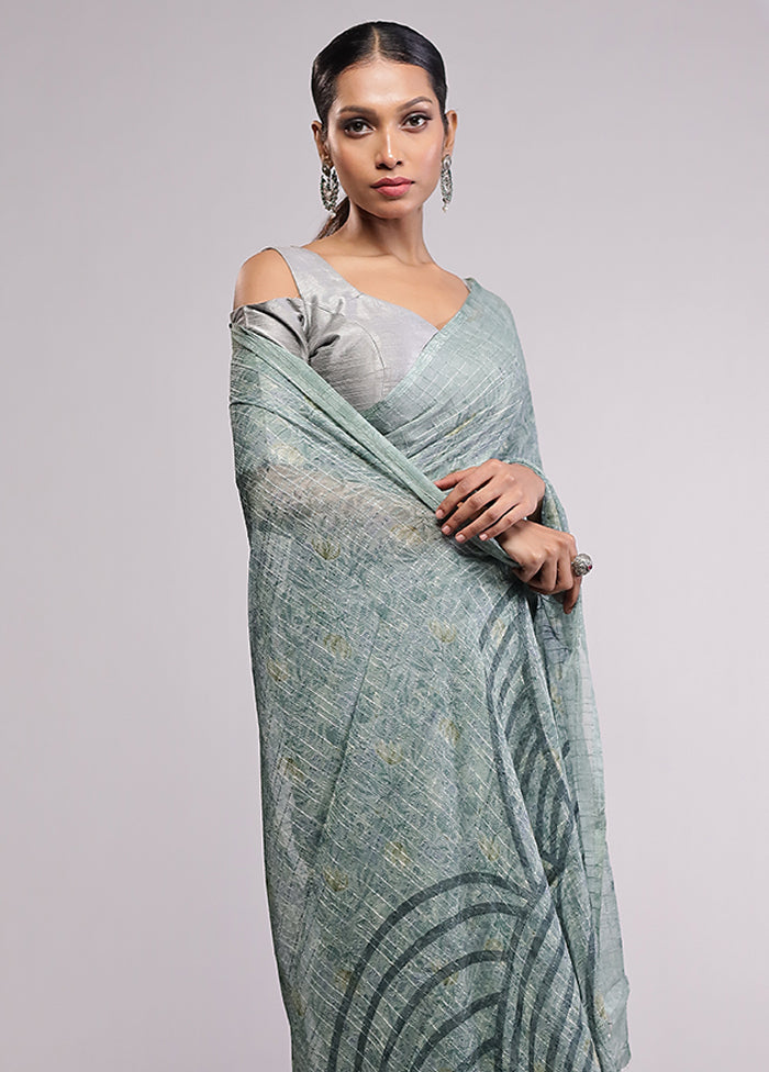 Green Chiffon Silk Saree With Blouse Piece