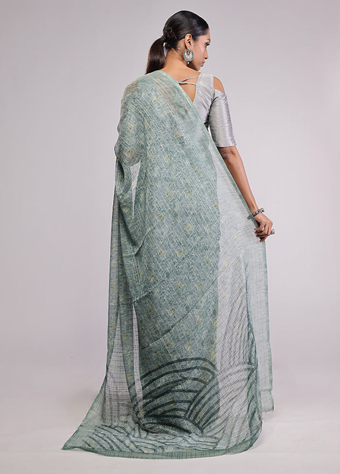 Green Chiffon Silk Saree With Blouse Piece