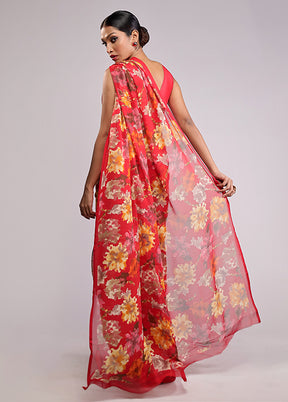 Red Chiffon Silk Saree With Blouse Piece