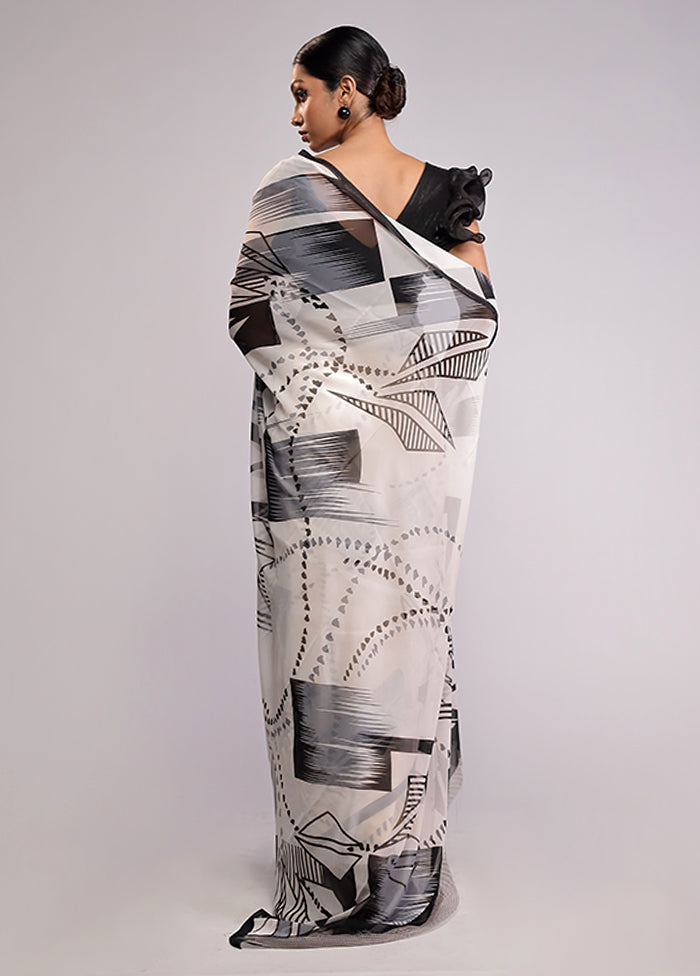 White Chiffon Silk Saree With Blouse Piece