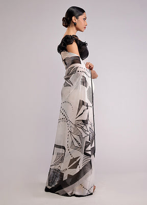 White Chiffon Silk Saree With Blouse Piece