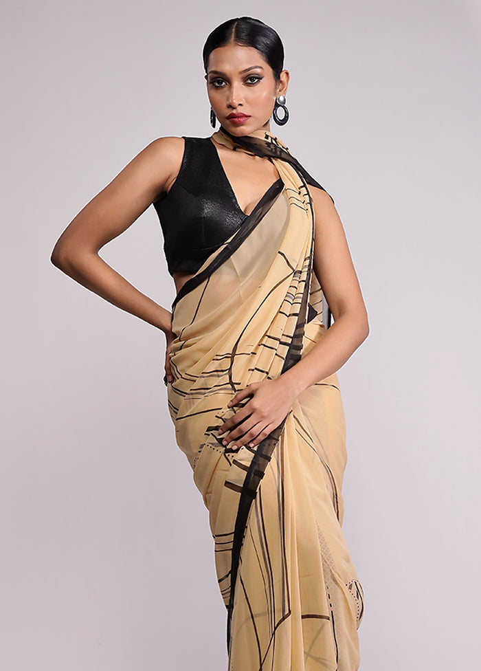 Cream Chiffon Silk Saree With Blouse Piece