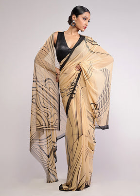 Cream Chiffon Silk Saree With Blouse Piece