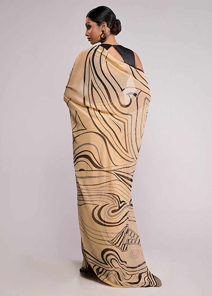 Cream Chiffon Silk Saree With Blouse Piece