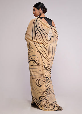 Cream Chiffon Silk Saree With Blouse Piece