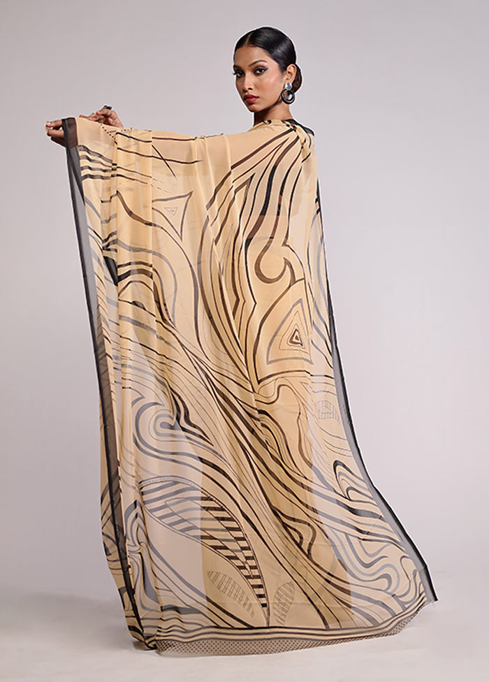 Cream Chiffon Silk Saree With Blouse Piece