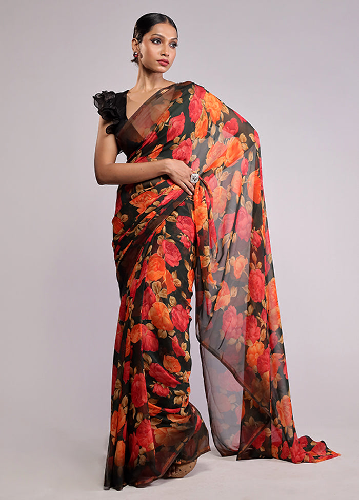 Green Chiffon Silk Saree With Blouse Piece