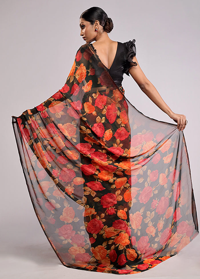 Green Chiffon Silk Saree With Blouse Piece