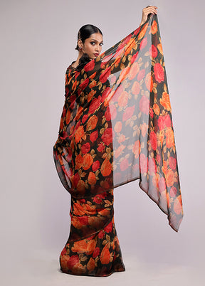 Green Chiffon Silk Saree With Blouse Piece