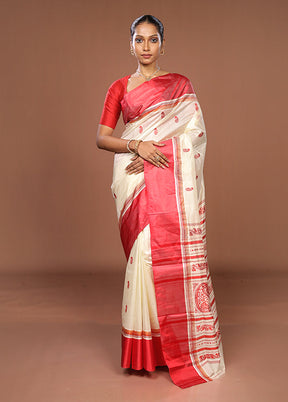 White Garad Pure Silk Saree Without Blouse Piece
