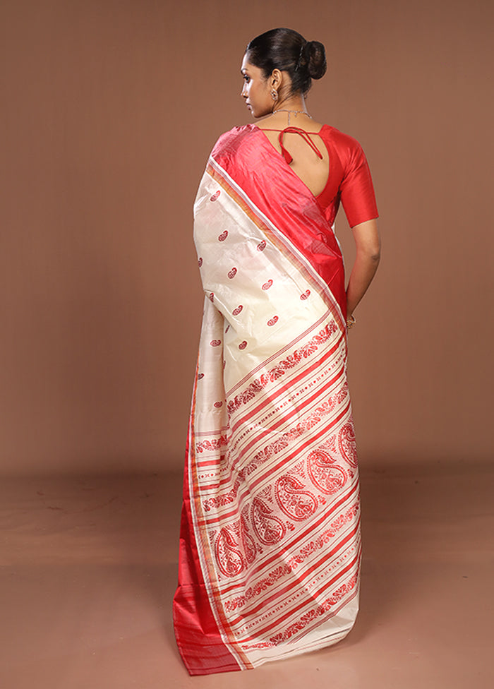 White Garad Pure Silk Saree Without Blouse Piece
