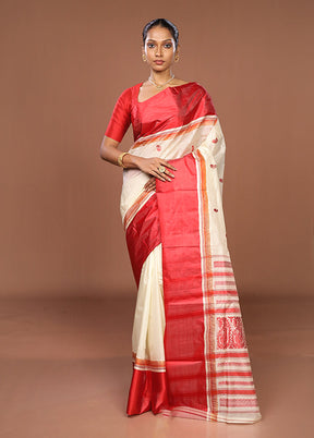White Garad Pure Silk Saree Without Blouse Piece