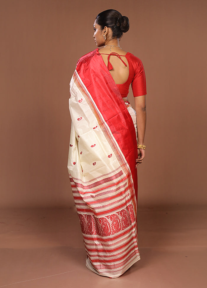 White Garad Pure Silk Saree Without Blouse Piece