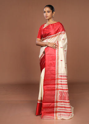 White Garad Pure Silk Saree Without Blouse Piece