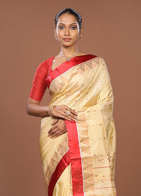 White Garad Pure Silk Saree Without Blouse Piece